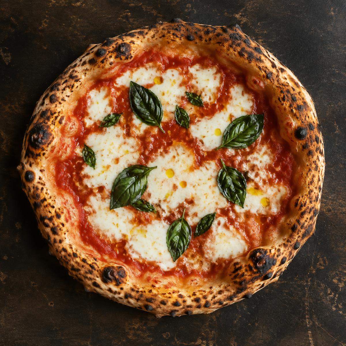 Pizza margherita från vedugnen